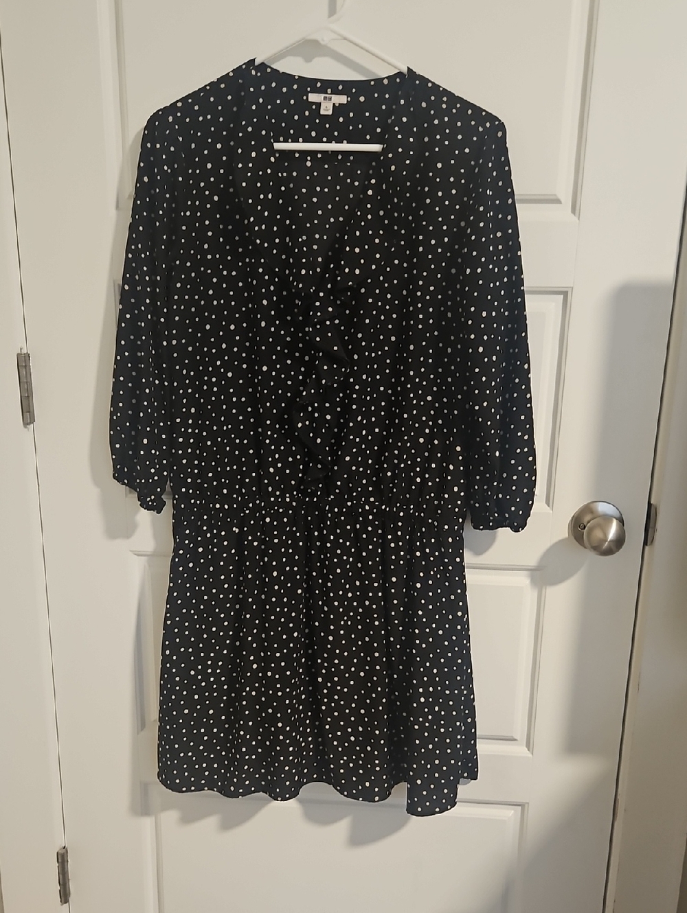 Uniqlo Black Mini Dress with White Polka Dots